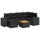 7 Piece Garden Sofa Set with Cushions Black Poly Rattan - Front View