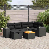 7 Piece Garden Sofa Set with Cushions Black Poly Rattan