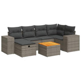 7 Piece Garden Sofa Set with Cushions Grey Poly Rattan - Front View