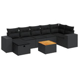 8 Piece Garden Sofa Set with Cushions Black Poly Rattan - Front View