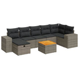 8 Piece Garden Sofa Set with Cushions Grey Poly Rattan - Front View