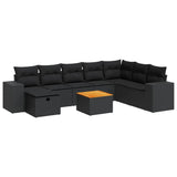 9 Piece Garden Sofa Set with Cushions Black Poly Rattan - Front View