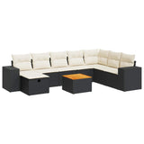9 Piece Garden Sofa Set with Cushions Black Poly Rattan - Front View