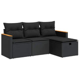 4 Piece Garden Sofa Set with Cushions Black Poly Rattan - Front View