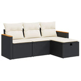 4 Piece Garden Sofa Set with Cushions Black Poly Rattan - Front View