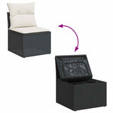 4 Piece Garden Sofa Set with Cushions Black Poly Rattan - Rear View