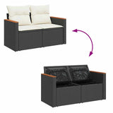 4 Piece Garden Sofa Set with Cushions Black Poly Rattan - Close-Up Angle