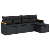 5 Piece Garden Sofa Set with Cushions Black Poly Rattan - Front View
