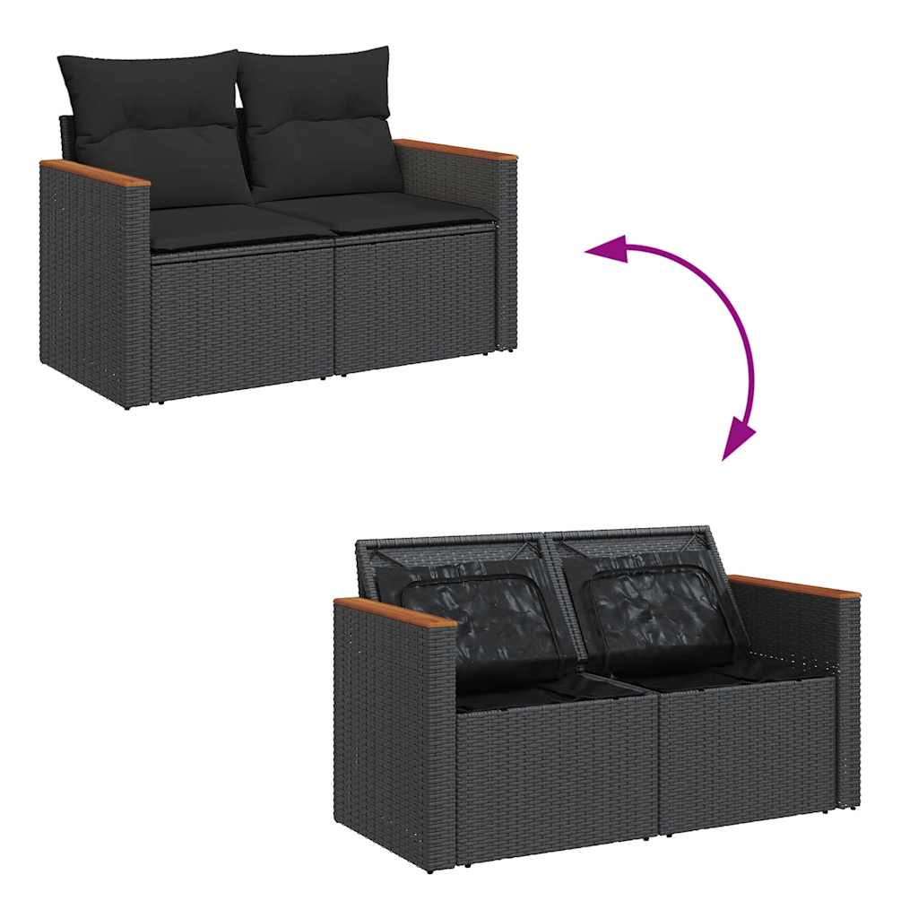 5 Piece Garden Sofa Set with Cushions Black Poly Rattan