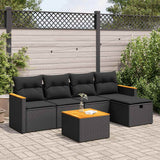 6 Piece Garden Sofa Set with Cushions Black Poly Rattan