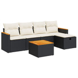 6 Piece Garden Sofa Set with Cushions Black Poly Rattan - Front View