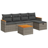 6 Piece Garden Sofa Set with Cushions Grey Poly Rattan - Front View
