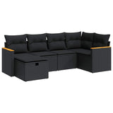 6 Piece Garden Sofa Set with Cushions Black Poly Rattan - Front View