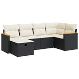 6 Piece Garden Sofa Set with Cushions Black Poly Rattan - Front View