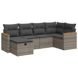 6 Piece Garden Sofa Set with Cushions Grey Poly Rattan - Front View