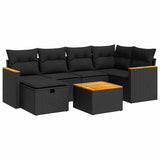 7 Piece Garden Sofa Set with Cushions Black Poly Rattan - Front View