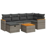 7 Piece Garden Sofa Set with Cushions Grey Poly Rattan - Front View