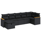7 Piece Garden Sofa Set with Cushions Black Poly Rattan - Front View