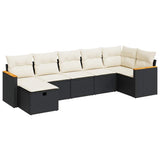 7 Piece Garden Sofa Set with Cushions Black Poly Rattan - Front View