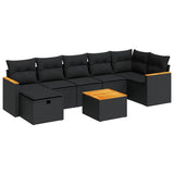 8 Piece Garden Sofa Set with Cushions Black Poly Rattan - Front View