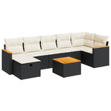 8 Piece Garden Sofa Set with Cushions Black Poly Rattan - Front View