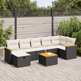 8 Piece Garden Sofa Set with Cushions Black Poly Rattan