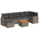 8 Piece Garden Sofa Set with Cushions Grey Poly Rattan - Front View