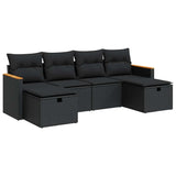 6 Piece Garden Sofa Set with Cushions Black Poly Rattan - Front View
