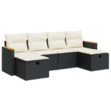 6 Piece Garden Sofa Set with Cushions Black Poly Rattan - Front View