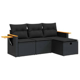 4 Piece Garden Sofa Set with Cushions Black Poly Rattan - Front View