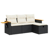 4 Piece Garden Sofa Set with Cushions Black Poly Rattan - Front View
