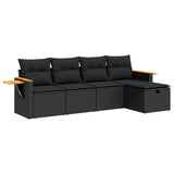 5 Piece Garden Sofa Set with Cushions Black Poly Rattan - Front View