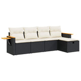 5 Piece Garden Sofa Set with Cushions Black Poly Rattan - Front View