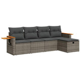 5 Piece Garden Sofa Set with Cushions Grey Poly Rattan - Front View
