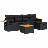 6 Piece Garden Sofa Set with Cushions Black Poly Rattan - Front View