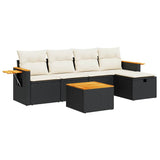 6 Piece Garden Sofa Set with Cushions Black Poly Rattan - Front View