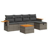 6 Piece Garden Sofa Set with Cushions Grey Poly Rattan - Front View