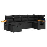 6 Piece Garden Sofa Set with Cushions Black Poly Rattan - Front View