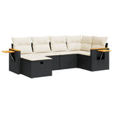 6 Piece Garden Sofa Set with Cushions Black Poly Rattan - Front View