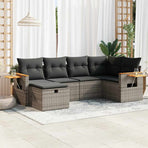 6 Piece Garden Sofa Set with Cushions Grey Poly Rattan
