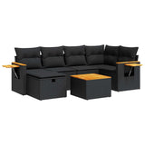 7 Piece Garden Sofa Set with Cushions Black Poly Rattan - Front View