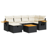 7 Piece Garden Sofa Set with Cushions Black Poly Rattan - Front View
