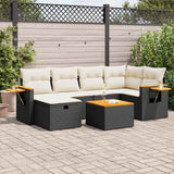 7 Piece Garden Sofa Set with Cushions Black Poly Rattan