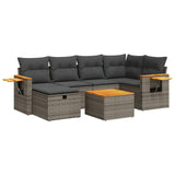 7 Piece Garden Sofa Set with Cushions Grey Poly Rattan - Front View