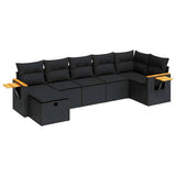 7 Piece Garden Sofa Set with Cushions Black Poly Rattan