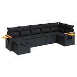 7 Piece Garden Sofa Set with Cushions Black Poly Rattan - Front View
