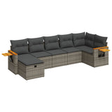 7 Piece Garden Sofa Set with Cushions Grey Poly Rattan - Front View