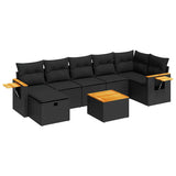 8 Piece Garden Sofa Set with Cushions Black Poly Rattan - Front View
