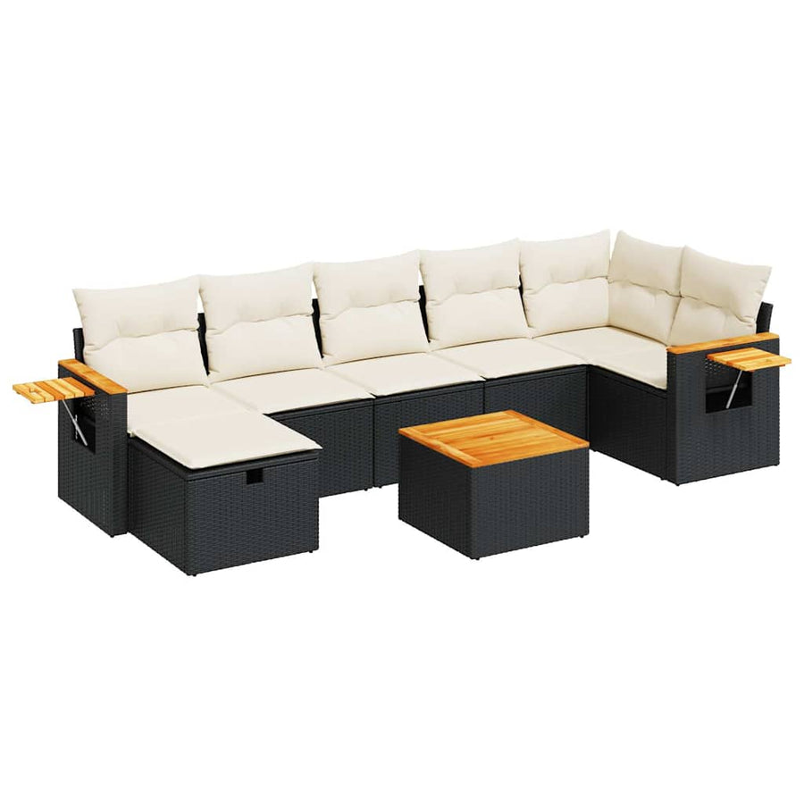 8 Piece Garden Sofa Set with Cushions Black Poly Rattan