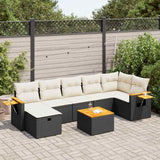 8 Piece Garden Sofa Set with Cushions Black Poly Rattan
